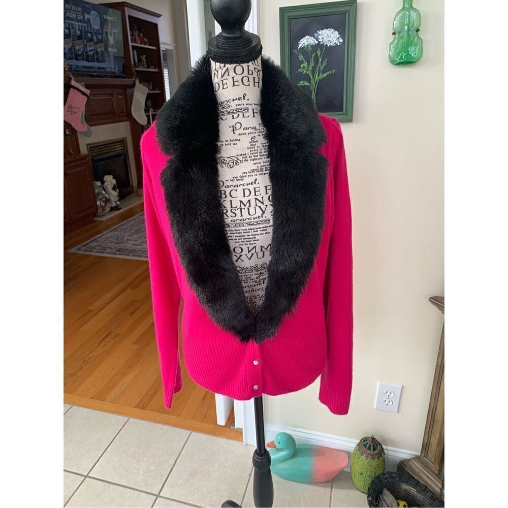 i.e. Button Hotpink Cardigan Sweater w Removeable Faux Colar